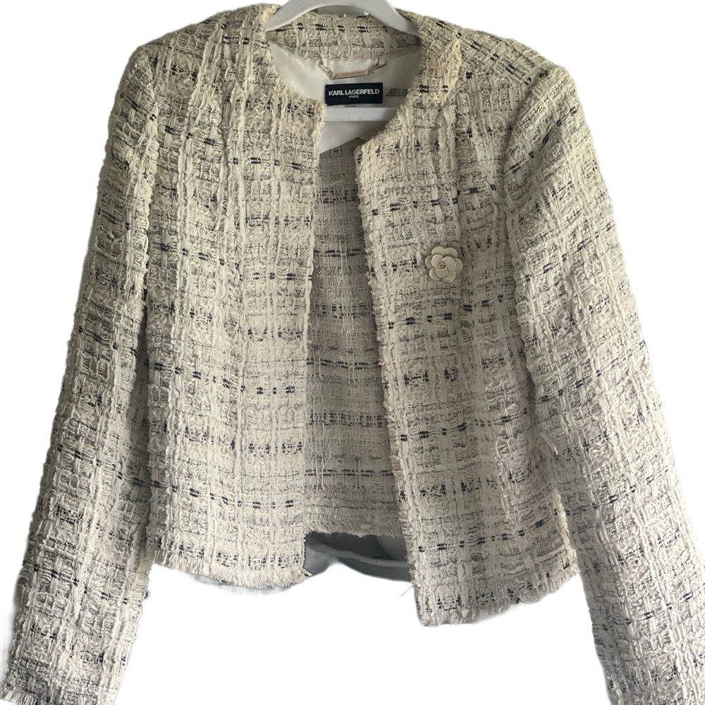 Karl Lagerfeld Ivory Tweed Blazer